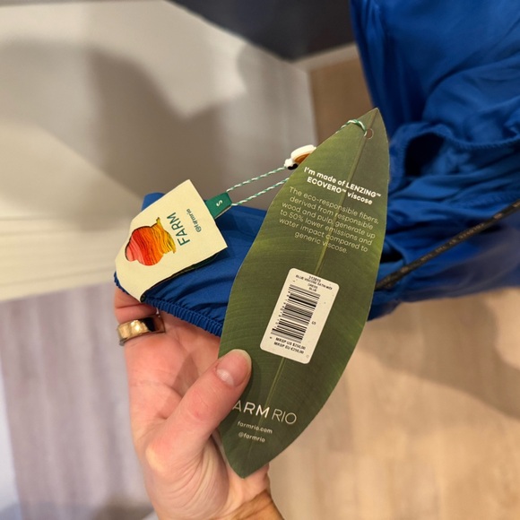 Farm Rio Blue Satin Long Sleeve Cut Out Knot Royal Blue Midi Dress Sz Small NWT - Picture 15 of 16